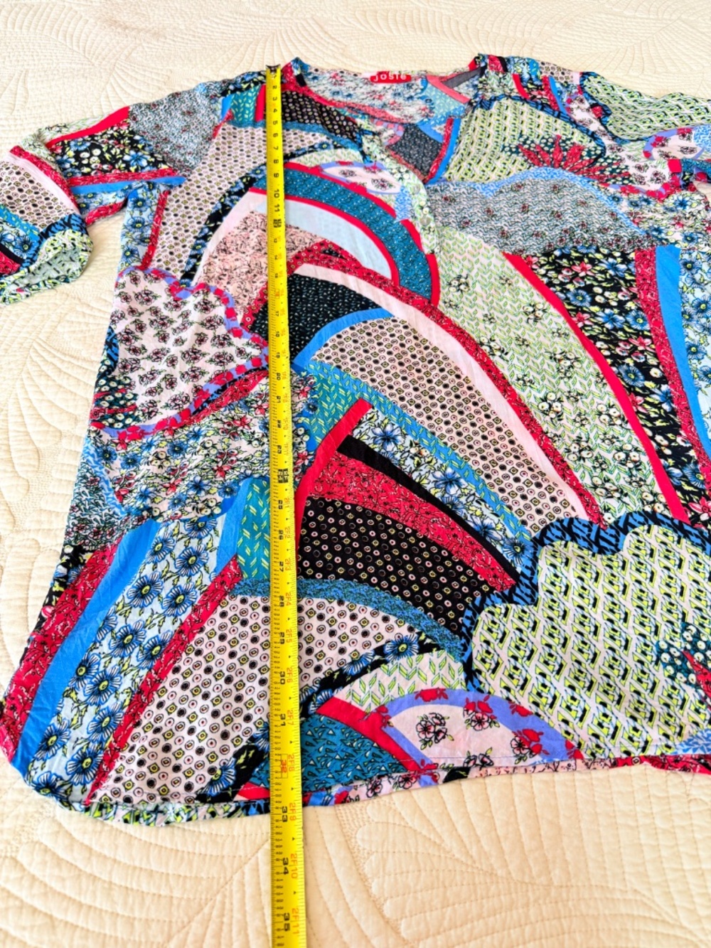 Josie Natori Boho Patchwork Flowy Resortwear V-Neck Kimono Tunic Sz XL - Picture 17 of 17